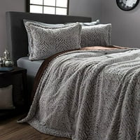 Lavish Home 66-5500-Q Mink Fau Fur Komforter & Sham set, siva, čokolada i crna - Full & Queen - Komad