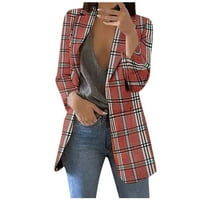Blazers za žene Business Casual Plus Veličina Vintage Plaid Ispiši otvoreni prednji dugi rukav draped jakne od jakne