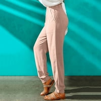 Hinvhai hlače za žene čišćenje Žene Ljeto Loobar pamuk i posteljina džepa Solid pantalone ružičaste