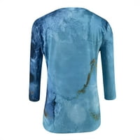 Puntoco Women Tops Clearence Ženska tiskana labava majica Srednja rukava Bluza Okrugli izrez Tors Plava