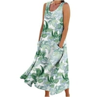 Ženska maxi dress haljina bez rukava na rukavu okrugla vrat modni casual labav ljetni cvjetni ispis