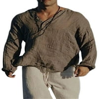 Glookwis Muškarci Vintage Tunic Majica Plain Tops Casual Split bluza V izrez dugih rukava