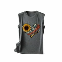 Grafički tenkovi za suncokret ženski Ljetna casual labava majica bez rukava Vintage tiskani okrugli