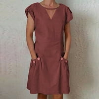 KugliceFHK Žene Ležerne prilike V-izrez Labavi kratki rukav džepne haljine za žene
