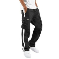 Njshnmn Muške povremene teretne hlače Stretch Crtav opušteno fit taktičke radne joggers hlače, bijeli,