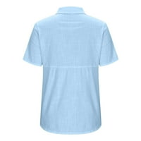 Bluza s kratkim rukavima za ženske majice V izrez reverske košulje puloveri u boji pamučni posteljina