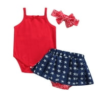 Ljetna odjeća za baby Girl Cingede Set modnog suspendra Ramper i Dan nezavisnosti Print Kratke hlače