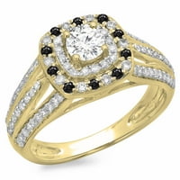 1. Carat 18K žuto zlato okruglo Crno-bijelo Diamond Dame Split Shank Vintage Style Bridal Halo Angagement