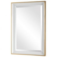 Vintage pravokutno ogledalo u sjajnom bijelom unutrašnjem okviru sa vanjskim okvirom zlatnog lista W