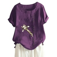 Ležerna majica bluza majica za žene, modni ženski ležerni cvjetni tisak pamuk posteljina vezom kratkih