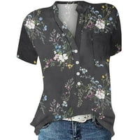 Ženske bluze Bluza Ženski plus kratki rukav Seksi cvjetni ljetni Henley majice na vrhu crne s