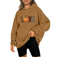 Fatuov Crewneck Dukserica Žene Ležerne prilike s dugim rukavima, pulover za ispis Brown Outfits XXL