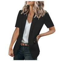 Joau ženski ležerni bluzer sa džepovima s kratkim rukavima otvorena prednja lagana radna ured Blazer