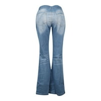 Symoidni ženski traperici - srednji rast mršav džep strije Tanak pantalone rupe rupe flare pantalone