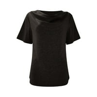 Ženski vrhovi kaufl vrat casual bluza Čvrsti ženske majice kratki rukav ljetni crni xl