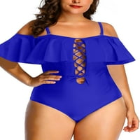 Singreal Women plus veličina Jedno od ramena kupaći kostim čipke Upravljački temminijski kontrola Flounce