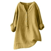 Kakina S Plus veličina zazor bluza Ženska V-izrez dugih rukava s dugim rukavima pamučna i posteljina