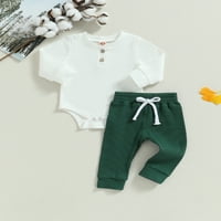 Biayxms Baby Boy Outfit Solid Color Ribbed gumb s dugim rukavima i elastične hlače padajuće odjeću