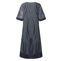 Ženske haljine ispisane V-izrez A-line srednje dužine Ležerne ljetne haljine kratkih rukava crna m