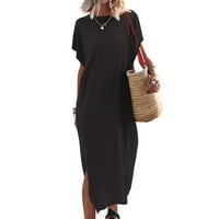 Ženska haljina s dugim haljinama kratkih rukava Crew Side Split Maxi Haljine Ljetna plaža Sunčana haljina