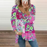 Hanas vrhovi ženski modni casual patentni zatvarač V-izrez cvjetni tisak dugih rukava majica top vruća