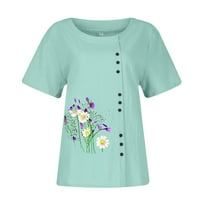 Bluze skraćenih rukava za slobodno vrijeme cvjetni ljetni vrhovi posada za žene svijetloplava m