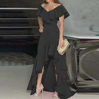 Ženske oblače Asimetrični modni tiskani kratki rukav Maxi V-izrez Ljetna haljina Black XL