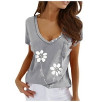 Košulje za žene grafičke tee Y2K Plus V izrez Tunika Štampane ležerne veličine Labave ljetna bluza Žene