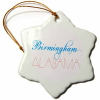 Američki gradovi - Birmingham Alabama, Plava, Crvena na bijelom snježnoj pahuljicu Porcelamen Ornament