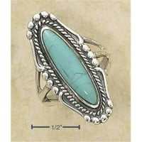 Sterling srebrni dugi ovalni tirkizni prsten sa konopom i zrncem - veličine 10