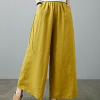 Ženske ljetne hlače Žene plus veličine Ležerne prilike labave hlače High Squist Solid Book džepovi Pamučni posteljini pojas za crtanje širokih nogu