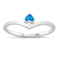 Plavi simulirani opal naopako gore srce prsten od srca srebrne veličine 5