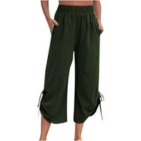 Oalirro nacrtajuće hlače Žene obrezane hlače Capri gamaše za žene pamučna posteljina zelena