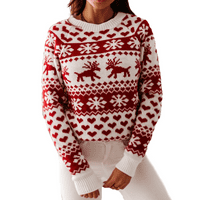 Loliuicca ženska božićna pahuljica dugih rukava pletena pulover ružni džemper