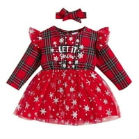 Baby novorođenčad božićna haljina s trakom za glavu dvodijelni set pisma Ispis čipke ruffle dizajn djevojaka
