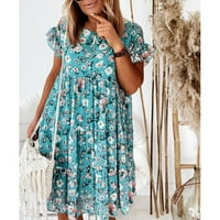 Ljetne haljine plus veličina Ženska ruffle mini linijski cvjetni ispis posada iz vrata elegantne leptir