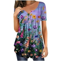 Ženske modne majice cvjetni tisak vrhova Trčeve boje za djevojke V-izrez majica kratkih rukava majica