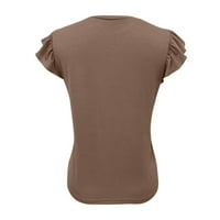Ženski vrhovi Žene Modni ljetni okrugli vrat Pulover džep kratki rukav Top bluza Kafa L