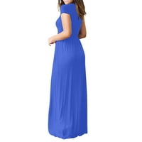 Haljine za žene ženska a-line posada kratki rukav čvrsti maxi a-line džep vruće haljine plave s