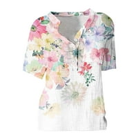 Ženski kratki rukav ljetni juniorski vrhovi za plus veličine Split majica izrez cvijet Ispis Elegantne bluze sa džepom prsa na klirensu
