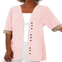 HAITE ženske majice otvorena prednja bluza V vrat pokrivaju dame tunika košulja pola rukava odjeća za