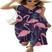 Slatka ženska haljina za žene Flamingo Ljeto V rect bez rukava smiješne tiskane haljine