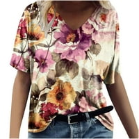 Summer V izrez majica za žene kratkih rukava Slatka tiskana majica bluza casual vrhovi labavi fit grafički