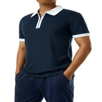 Gergngdo Muška četvrt ZIP polo majice, ležerne kontrastne boje kratki rukav odvojite ovratnik Slim Fit Tops