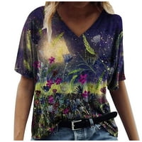 Ženske majice Ženska modna casual plus veličina Scenic Cvijeće Štampanje okruglih vrata majice Purple XXXL