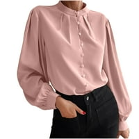 Ženski vrhovi dugih rukava s dugim vratom Bluza s punim bojama gumb dolje uredske košulje