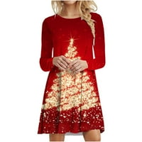 Leesechin Ljetne haljine za žensko čišćenje dame trendi božićno božićno drvce Ispis haljina s dugim