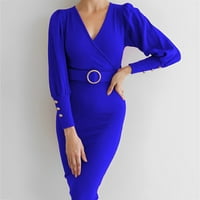 Ženski elegantni temperament V izrez dugih rukava ženska haljina za žensku haljinu plave s