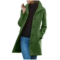 Ženska zimska vuna kaput ovratnik jednokratni kaput s jednim kaputom s jednim bojom jakne sa džepovima zelena xxxl