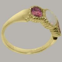 Britanska napravljena 18k žuti zlatni prirodni Opal i ružičasti turmalinski ženski prsten - Veličine